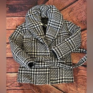 BLANKNYC Puffer Coat Womens Medium‎ Black Metallic Houndstooth Wrap Outerwear